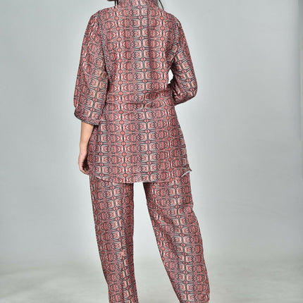 Morchari Digital Print Semi Muslin Co-Ord Set Top & Trouser-Multicolor
