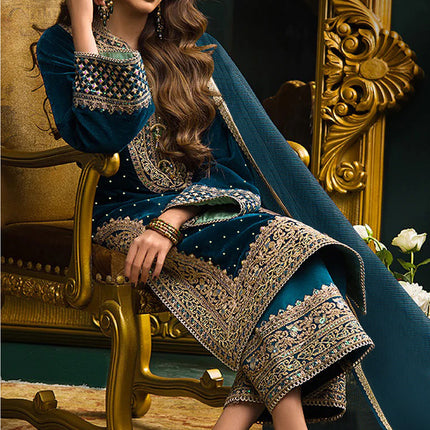 Lorenvalley Fashion Women Rama Velvet Embroidered Salwar Suit Material