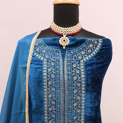 Lorenvalley Fashion Women Rama Velvet Embroidered Salwar Suit Material