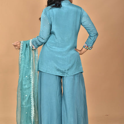 Morchari Women And Hand Embroidery Palazzo Set-Green