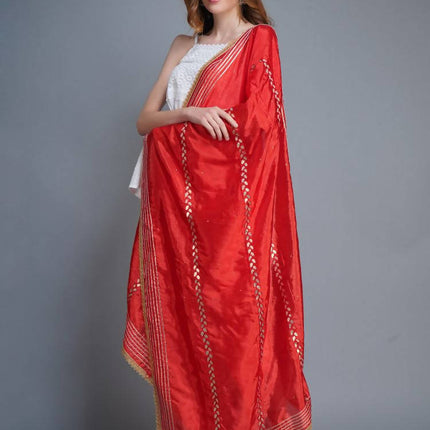 Shehnaai Red Artsilk Dupatta With Sarwoski And Gota Aari Embroidery