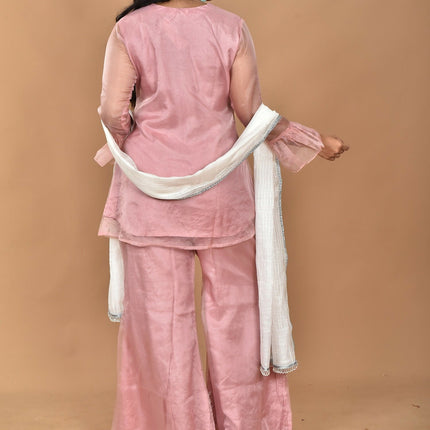 Morchari Women And Hand Embroidery Palazzo Set-Peach