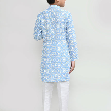 Joban Fashion Cotton Sky blue Kurta With Straight Fit Pant