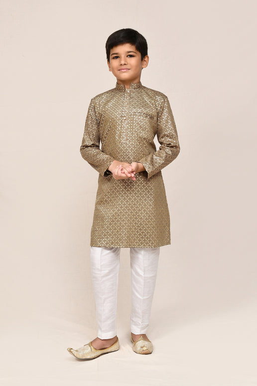 Joban Fashion Satin Cotton Gold Kurta With Straight Fit Pant