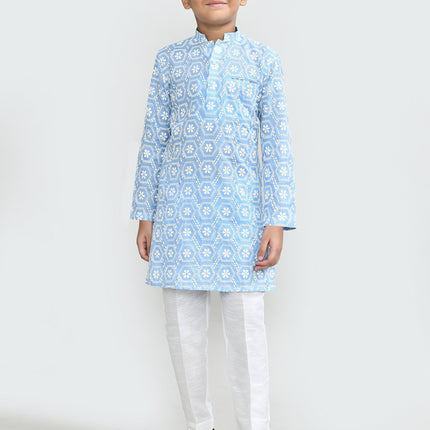 Joban Fashion Cotton Sky blue Kurta With Straight Fit Pant