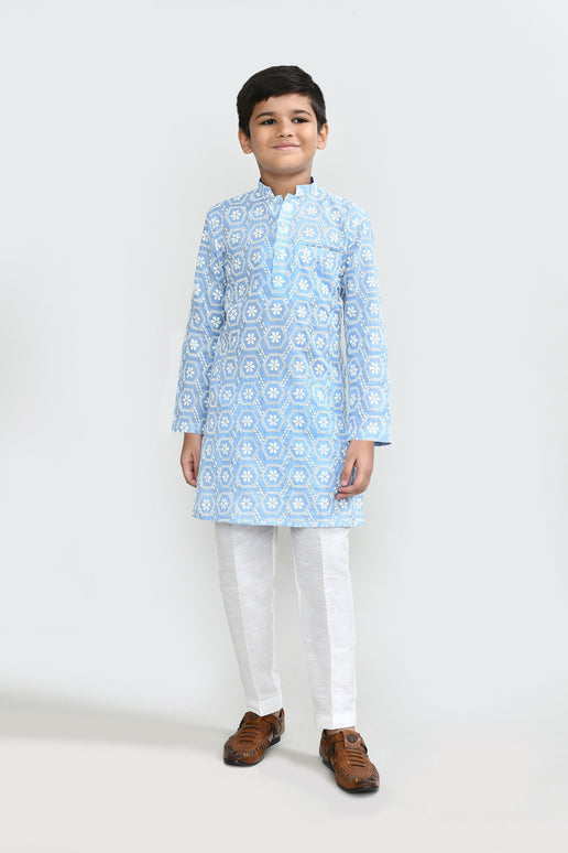 Joban Fashion Cotton Sky blue Kurta With Straight Fit Pant