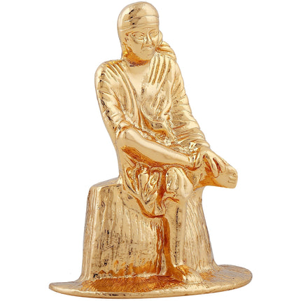 Estele Gold-Polished Divine Sirdi Sai Baba Idol with Sitting Position for Pooja/Gifts/Car decor