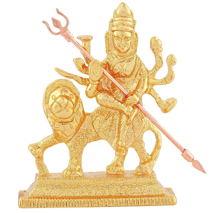 Estele Gold-Polished Durga Ma Idol with sitting on lion for Pooja & Car decor