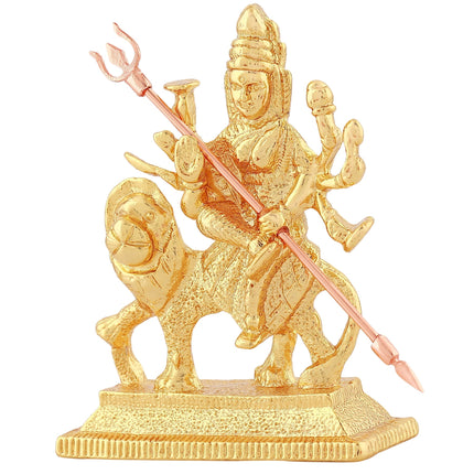 Estele Gold-Polished Durga Ma Idol with sitting on lion for Pooja & Car decor