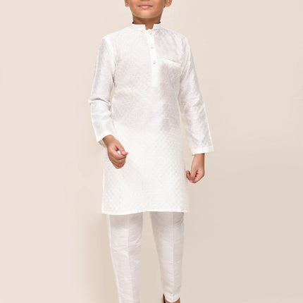 Joban Fashion Art Silk White Kurta With Straight Fit Pant