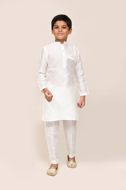 Joban Fashion Art Silk White Kurta With Straight Fit Pant