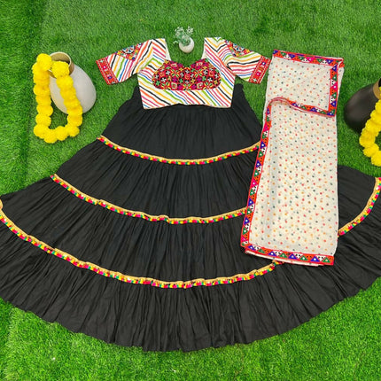 Aastha Fashion Black Rayon Readymade Lace Semi Stitched Wedding Wear Lehenga Choli