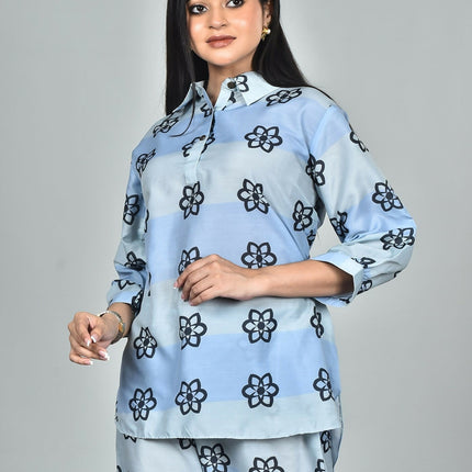 Morchari Digital Print Semi Muslin Co-Ord Set Top & Trouser-Multicolor