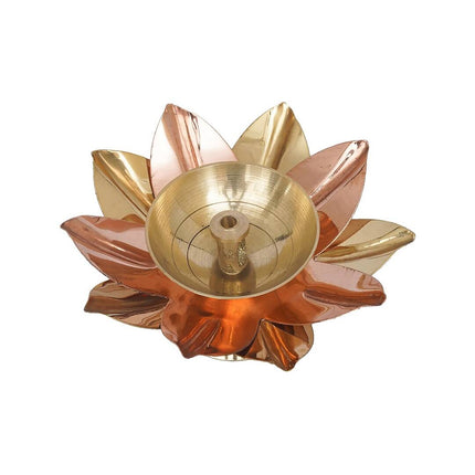 eCraftIndia Gold Toned Lotus Flower Shaped Decorative Brass Diya