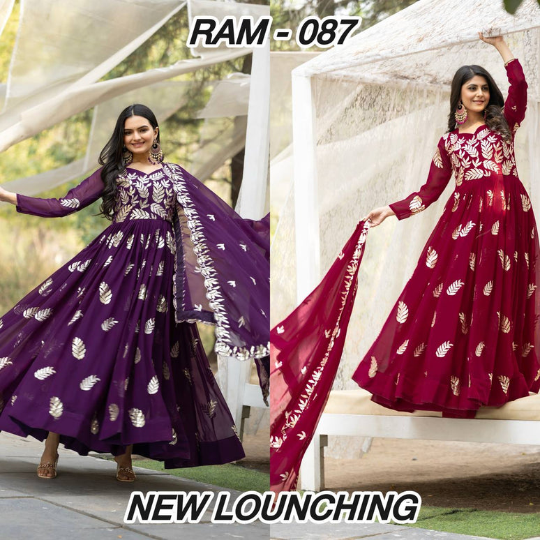 Sonakshi Women's Purple & Maharani Fox Georgette Thread Sequins Anarkali Gown Set with Dupatta