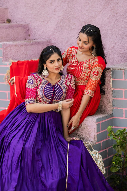 Sonakshi Women's Jamli & Red Chinon Bandhrej Sequins Anarkali Gown Set with Dupatta