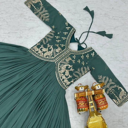 Sonakshi Women's Teal Fox Georgette Sequence Work Anarkali Gown set