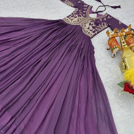 Sonakshi Women's Wine Fox Georgette Sequence Work Anarkali Gown set