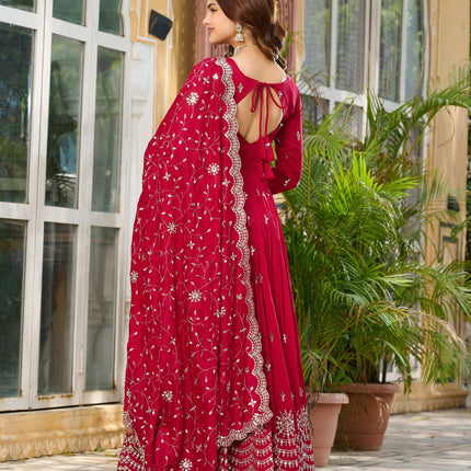 Sonakshi Women's Rani Vichitra Silk Sequence Embroidered Anarkali Gown Set With Dupatta