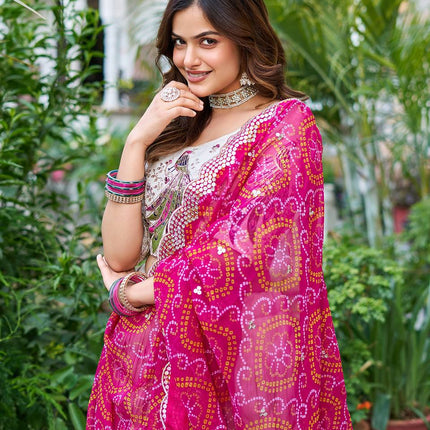 Sonakshi Women's Rani Tissue Silk Thread Embroidered Sequence Lehenga Set With Dupatta