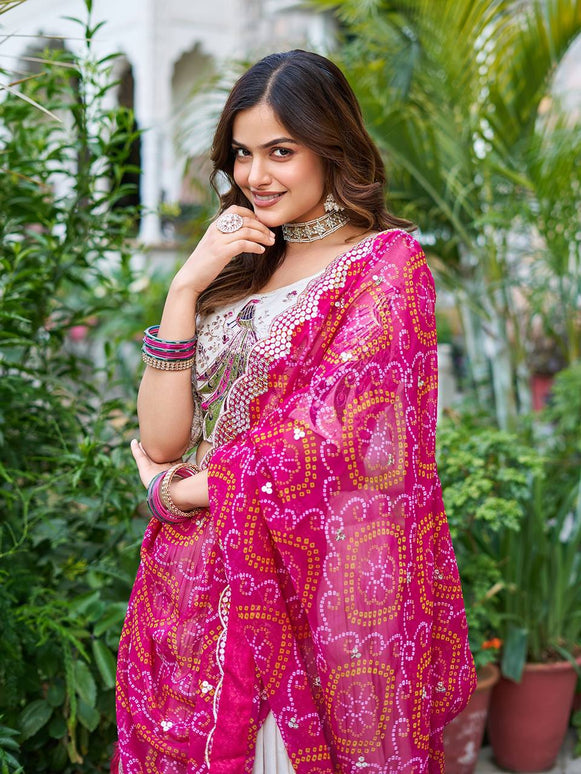 Sonakshi Women's Rani Tissue Silk Thread Embroidered Sequence Lehenga Set With Dupatta