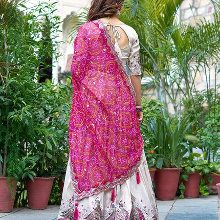 Sonakshi Women's Rani Tissue Silk Thread Embroidered Sequence Lehenga Set With Dupatta