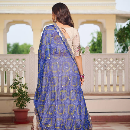 Sonakshi Women's Feroji Tissue Silk Thread Embroidered Sequence Lehenga Set With Dupatta