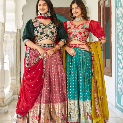 Sonakshi Women's Black Simmer & Jeqard Embroidered Lehenga Choli Set With Dupatta