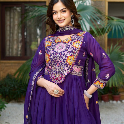 Sonakshi Women's Jamli Star Georgette Thread & 3mm Sequence Embroidered Work Anarkali Gown Set With Dupatta