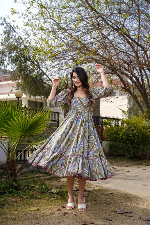 Sonakshi Women's Multycolor Rayon Digital Print Full Round Flair Anarkali Gown Set