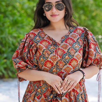 Sonakshi Women's Multycolor Rayon Digital Print Full Round Flair Anarkali Gown Set