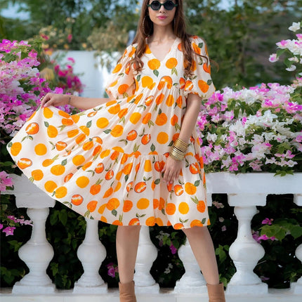 Sonakshi Women's White & Yellow Rayon Digital Print Full Round Flair Anarkali Gown Set