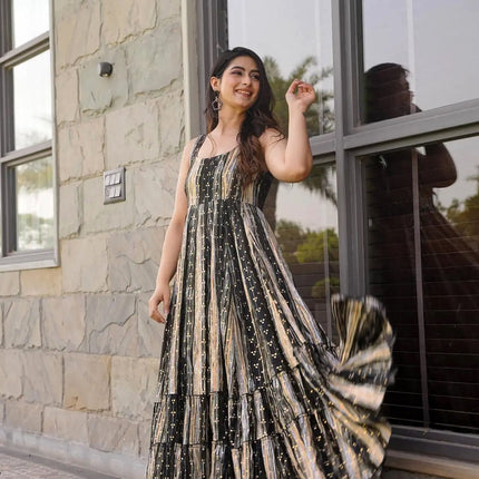 Sonakshi Women's Multycolor Heavy Rayon Digital Print Full Round Flair Anarkali Gown Set