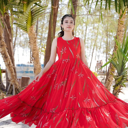 Sonakshi Women's Ranipink Faux Georgette Digital Print Full Round Flair Anarkali Gown Set