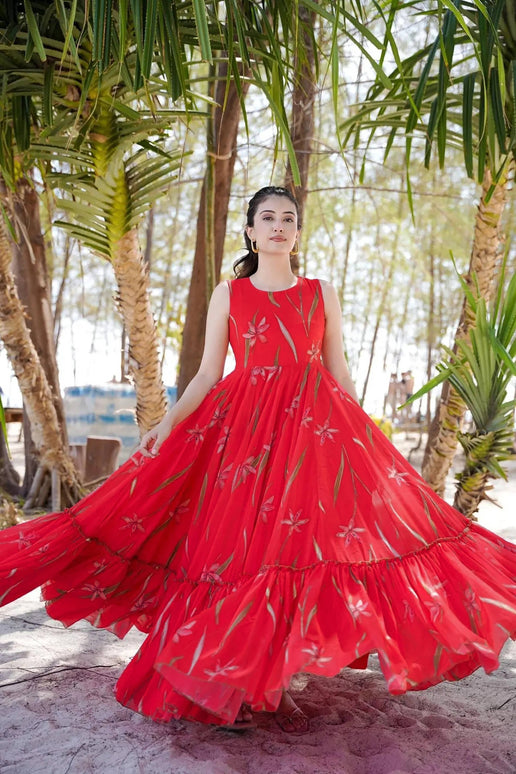 Sonakshi Women's Ranipink Faux Georgette Digital Print Full Round Flair Anarkali Gown Set