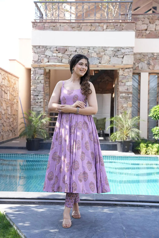 Sonakshi Women's Multycolor Maslin Digital Print Full Round Flair Anarkali Gown Set With Dupatta