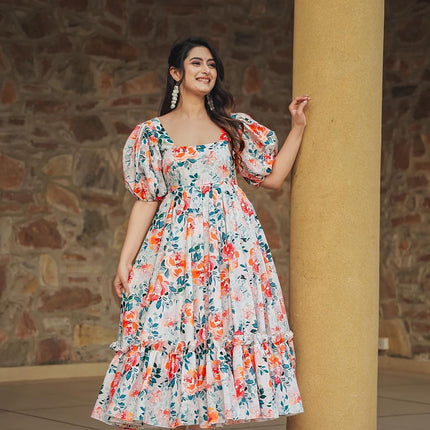 Sonakshi Women's Multycolor Rayon Digital Print Full Round Flair Anarkali Gown Set