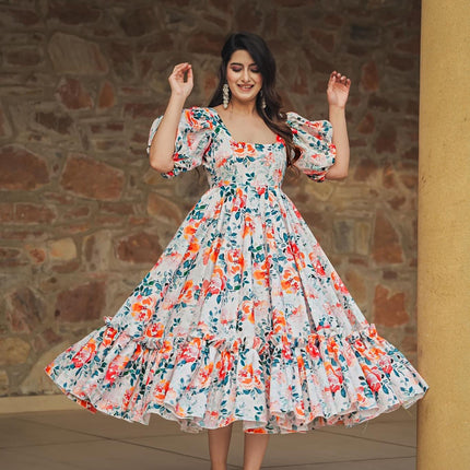 Sonakshi Women's Multycolor Rayon Digital Print Full Round Flair Anarkali Gown Set