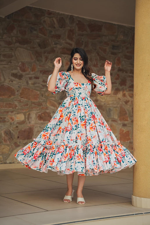 Sonakshi Women's Multycolor Rayon Digital Print Full Round Flair Anarkali Gown Set