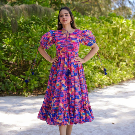 Sonakshi Women's Multycolor Rayon Digital Print Full Round Flair Anarkali Gown Set