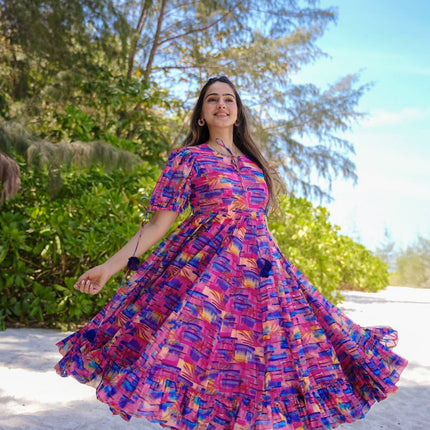 Sonakshi Women's Multycolor Rayon Digital Print Full Round Flair Anarkali Gown Set