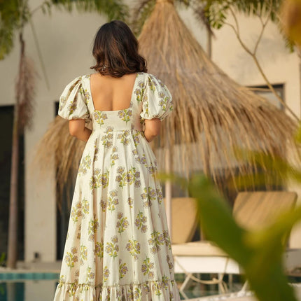 Sonakshi Women's Offwhite Rayon Digital Print Full Round Flair Anarkali Gown Set