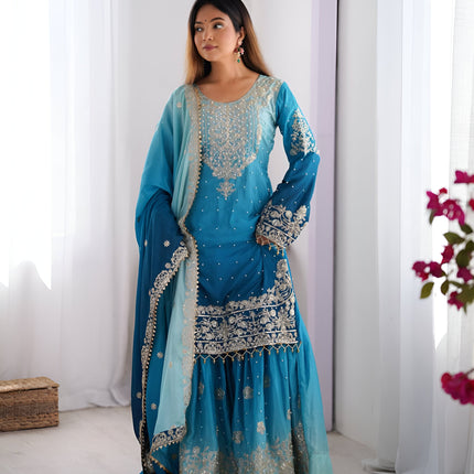 Lehenga Mart Designer Wedding Wear Plazzo Suit for Women - Blue