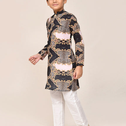 Joban Fashion Cotton Silk Black Kurta With Straight Fit Pant