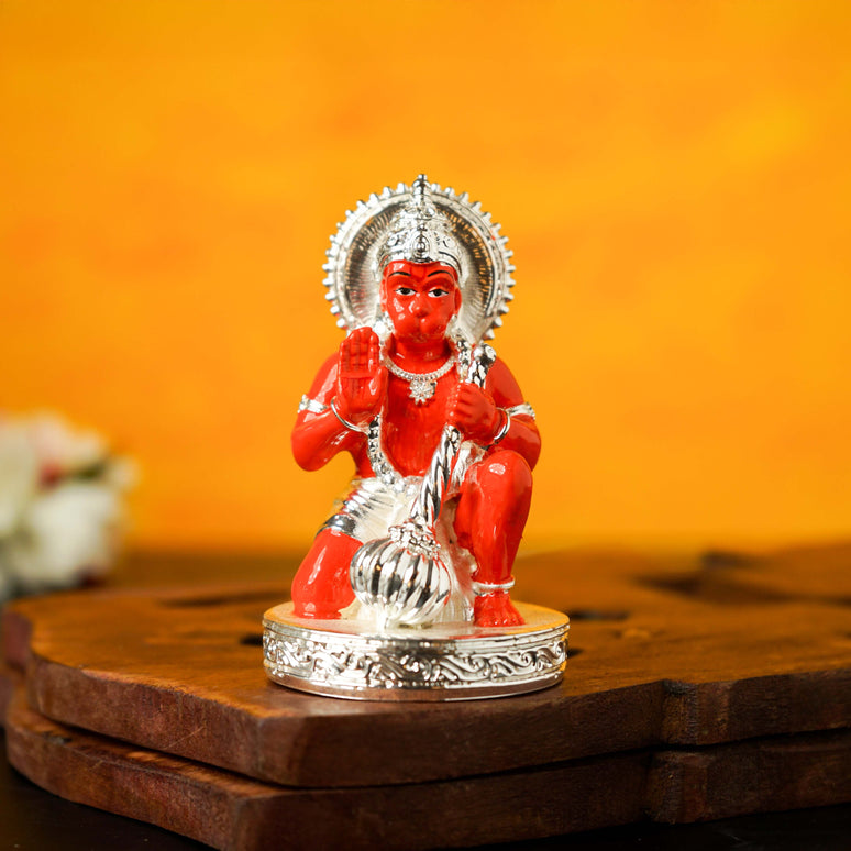 Sri Rudra Hanuman Silver Plated Orange 3 Inch SR03193