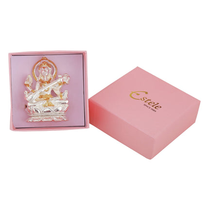 Estele Gold-Polished Goddess of Knowledge Sarasavti Ma Idol for Pooja & Car decor