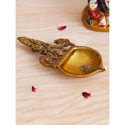 eCraftIndia Beige Ethnic Design Diya With Handle