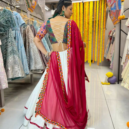 Aastha Fashion White Reyon Readymade Mirror Lace Semi Stitched Wedding Wear Lehenga Choli