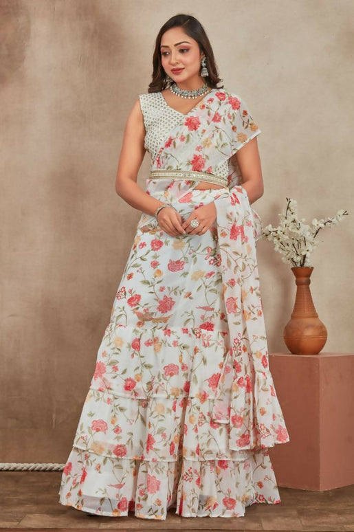 Aastha Fashion Off White Heavy Georgette Heavy Digital Print Semi Stitched Wedding Wear Lehenga Choli