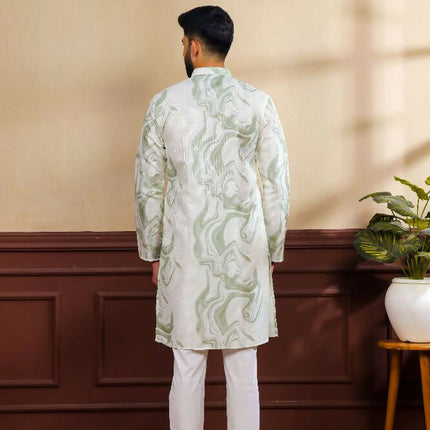 Green Art Silk Digital Printed, Embroidery Work Kurta Set - Mahotsav